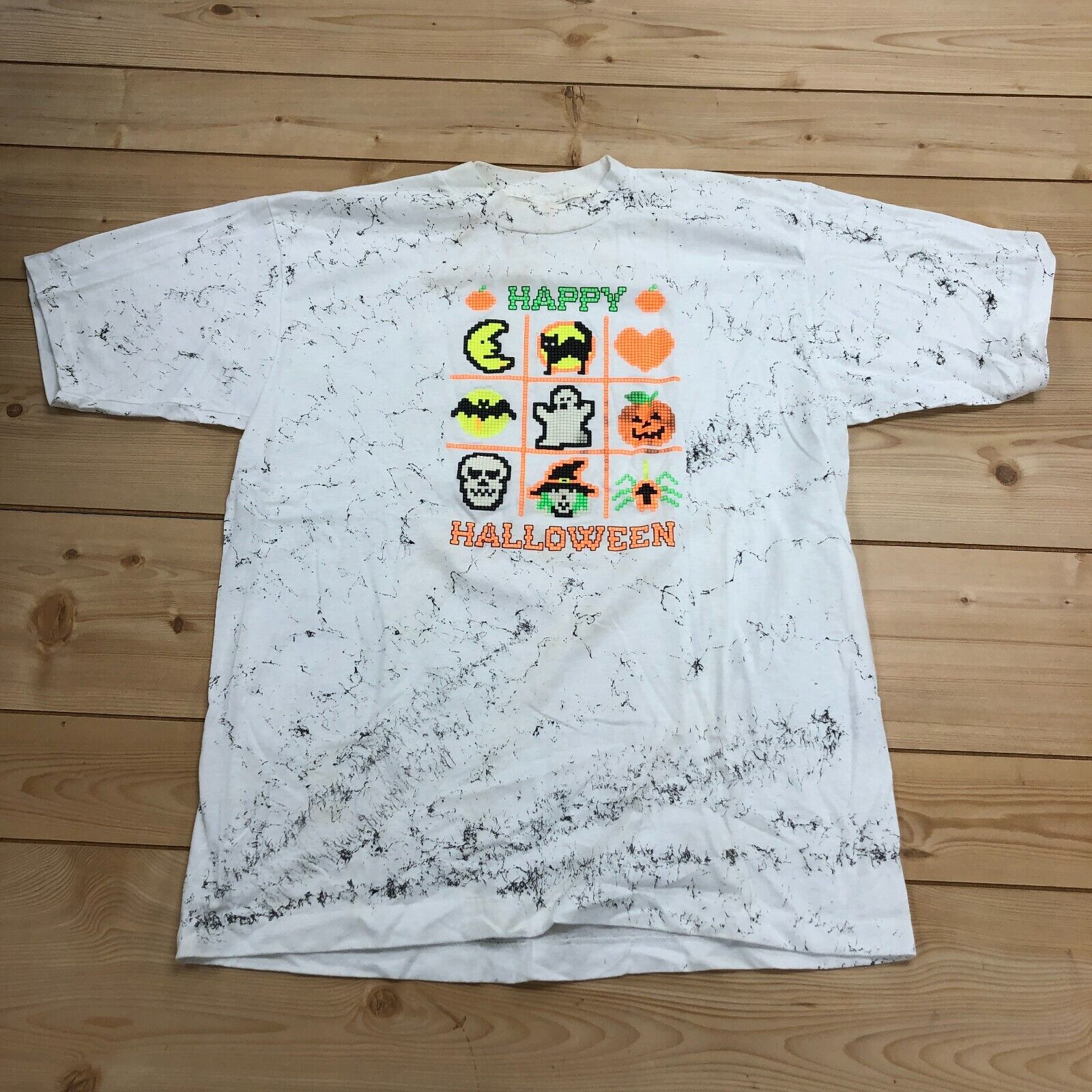 Vintage Alore White Happy Halloween Graphic Short Sleeve T-Shirt Adult Size XL