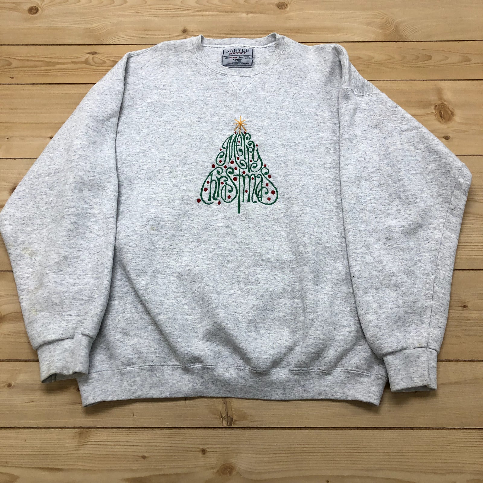 Vintage Santee Grey Merry Christmas Tree Pull Over Sweatshirt Unisex Size XL