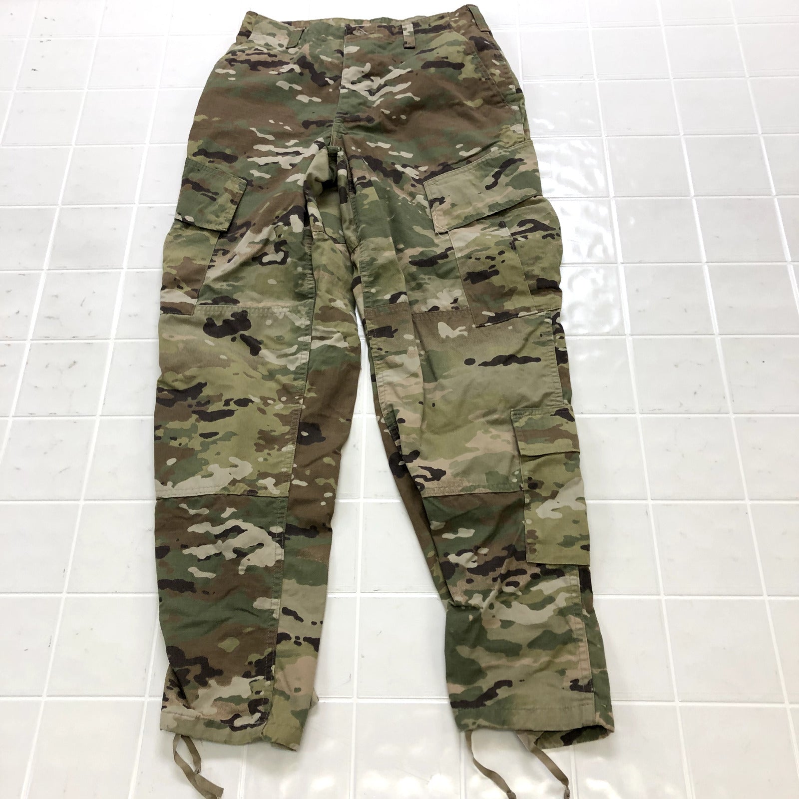 Vintage Green Camouflage Cargo Regular Flat Front Military Pants Adult Size S