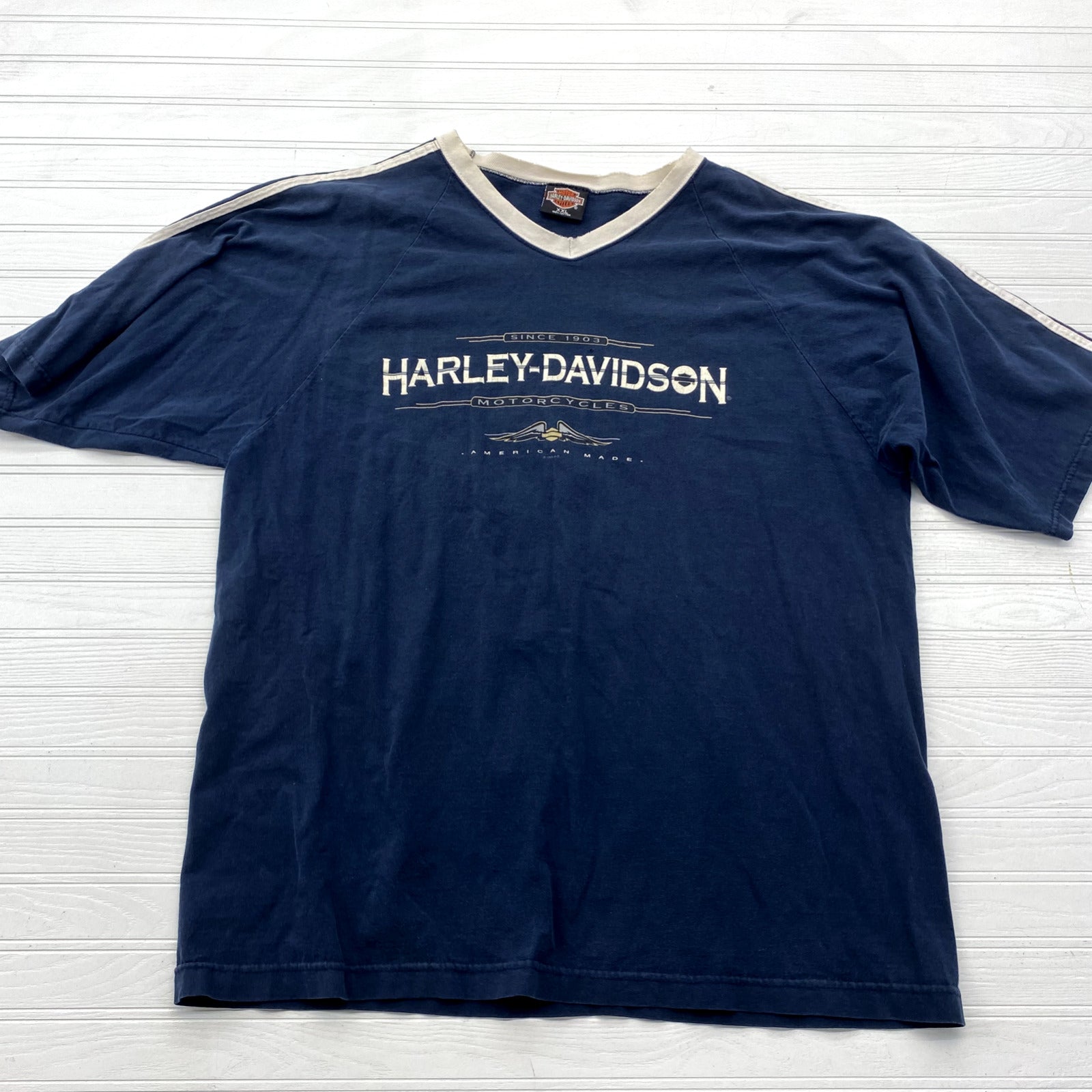 Vintage Harley Davidson Blue Missouri Blue Springs V-Neck T-Shirt Men's Size 2XL