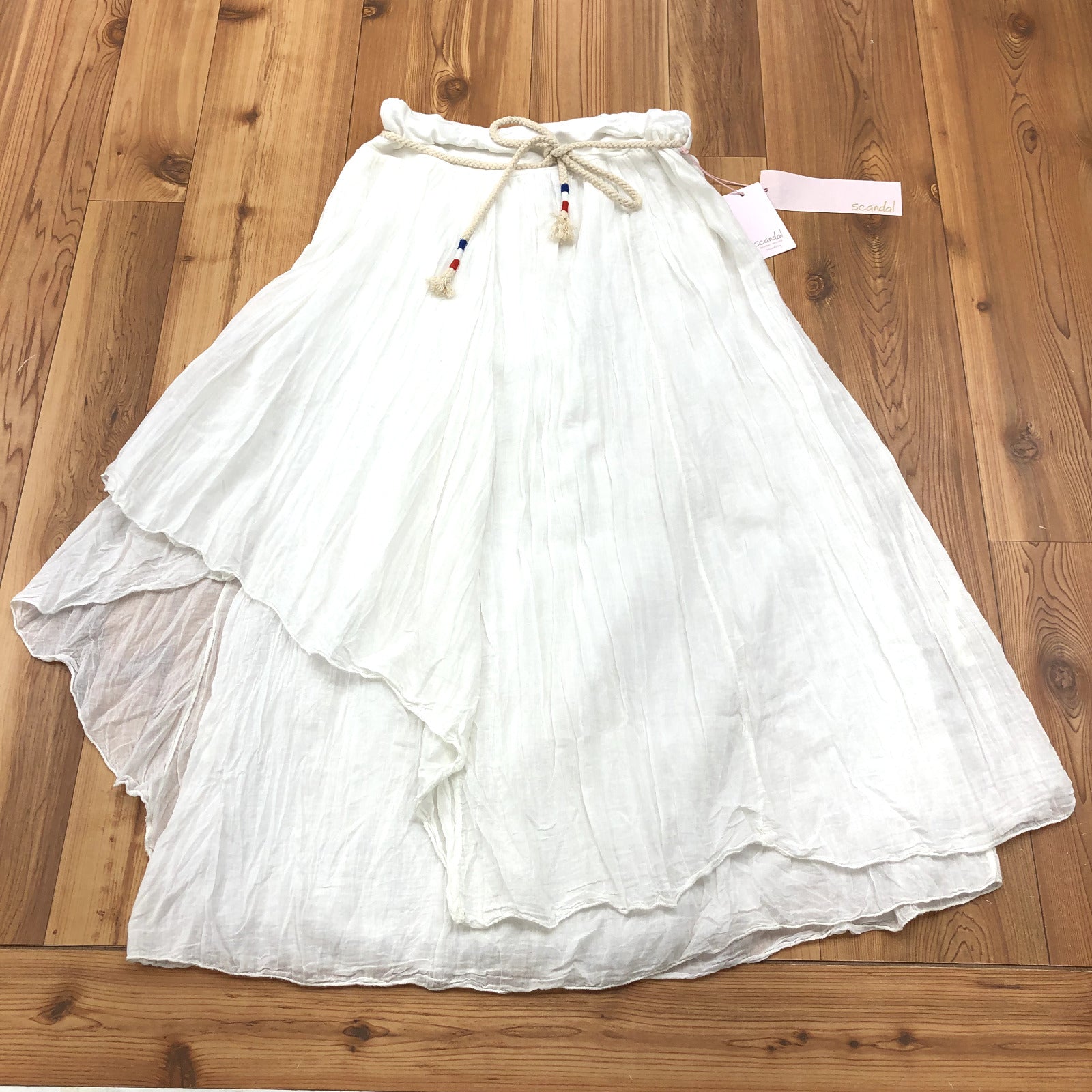 Scandal Made In Italy White Belted Multi Tiered A-Line Skirt Women's Size S