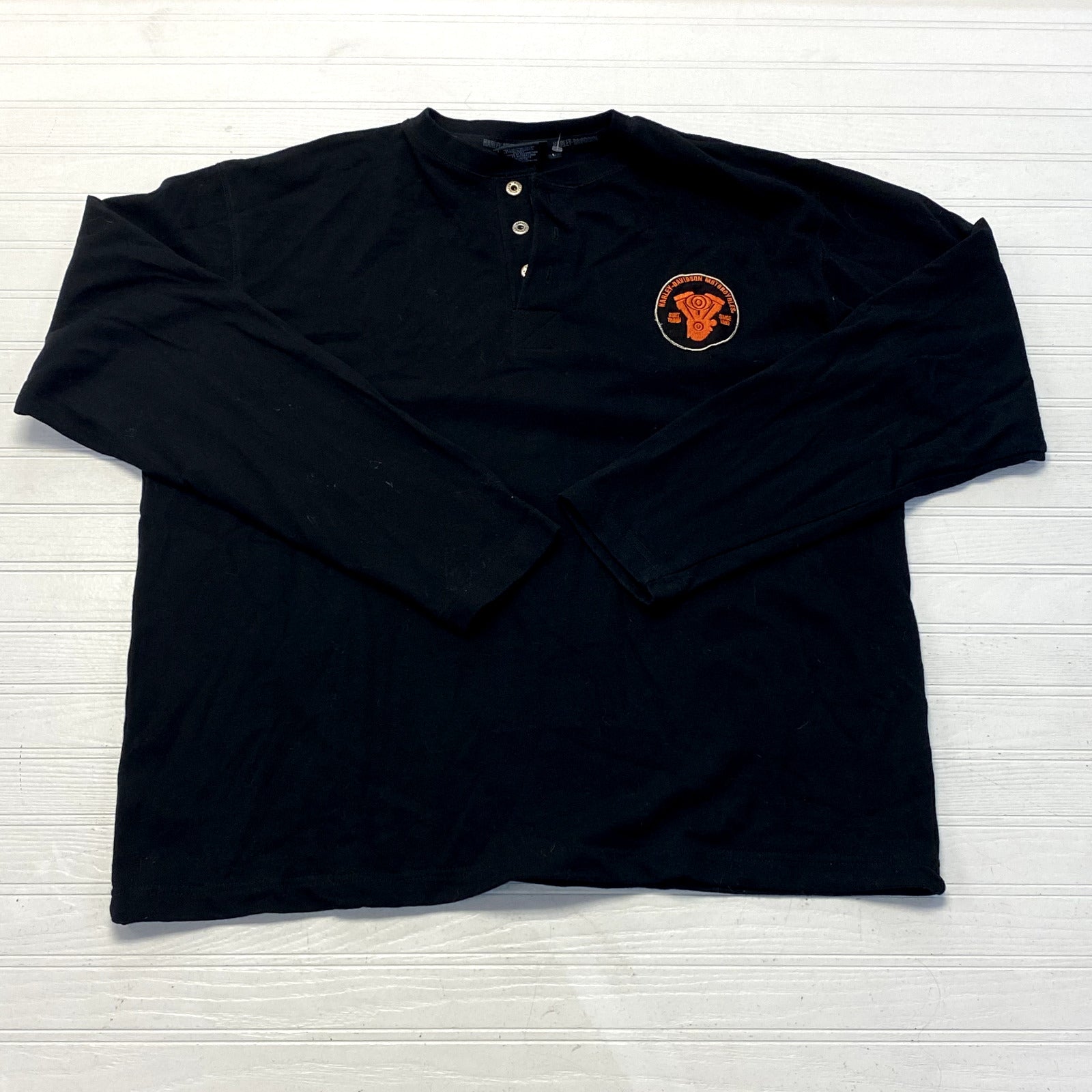 Harley Davidson Black Long Sleeve 1/4 Button Up Basic T-Shirt Adult Size L