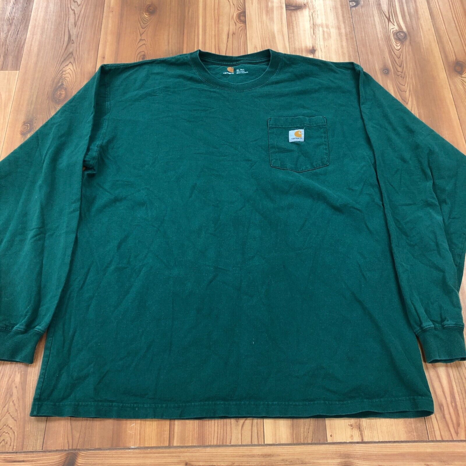 Carhartt Dark Green Long Sleeve Crew Neck Front Pocket Cotton T-Shirt Adult XL
