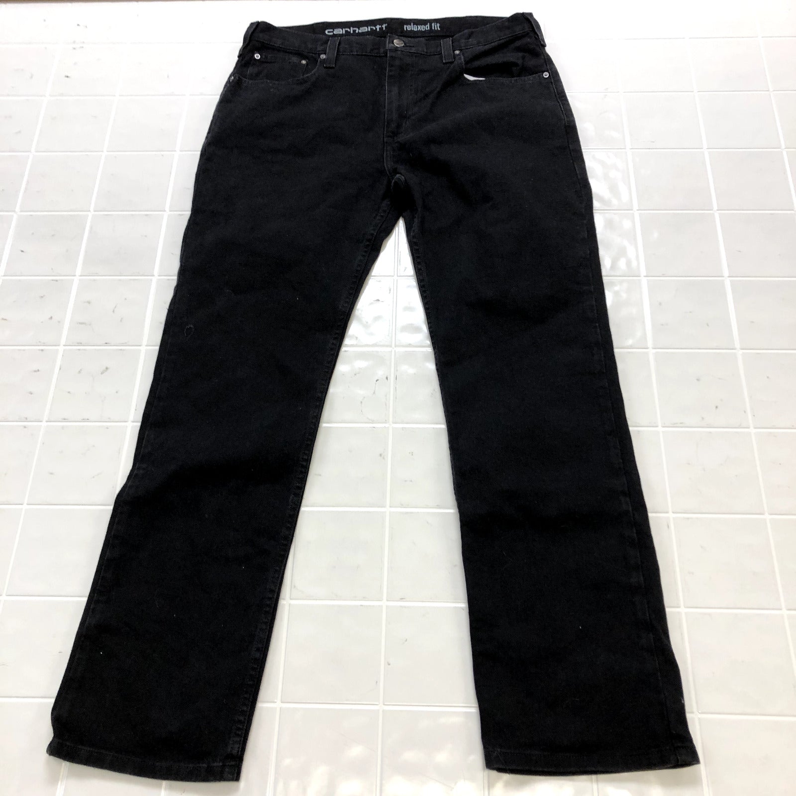 Carhartt Black Denim Flat Front Straight Chino Regular Jeans Adult Size 36X32