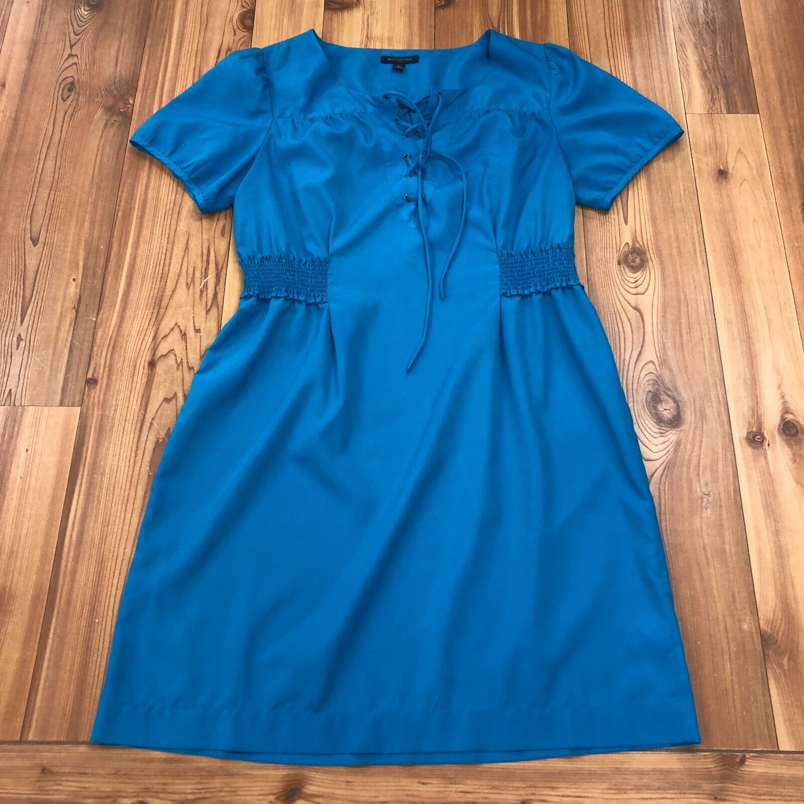 Banana Republic Blue Short Sleeve Lace Elastic Waist A-Line Dress Womens Size 14