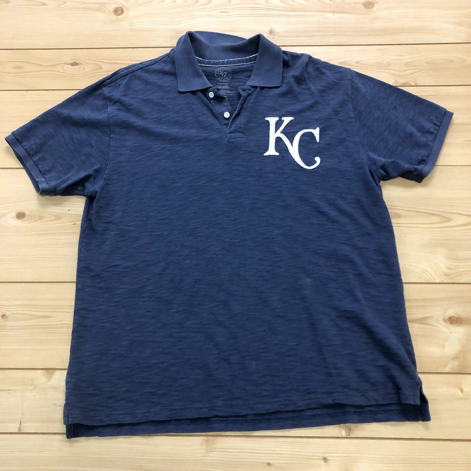 '47 Brand Blue Embroidered Kansas City Royals Cotton Polo Shirt Adult Size L