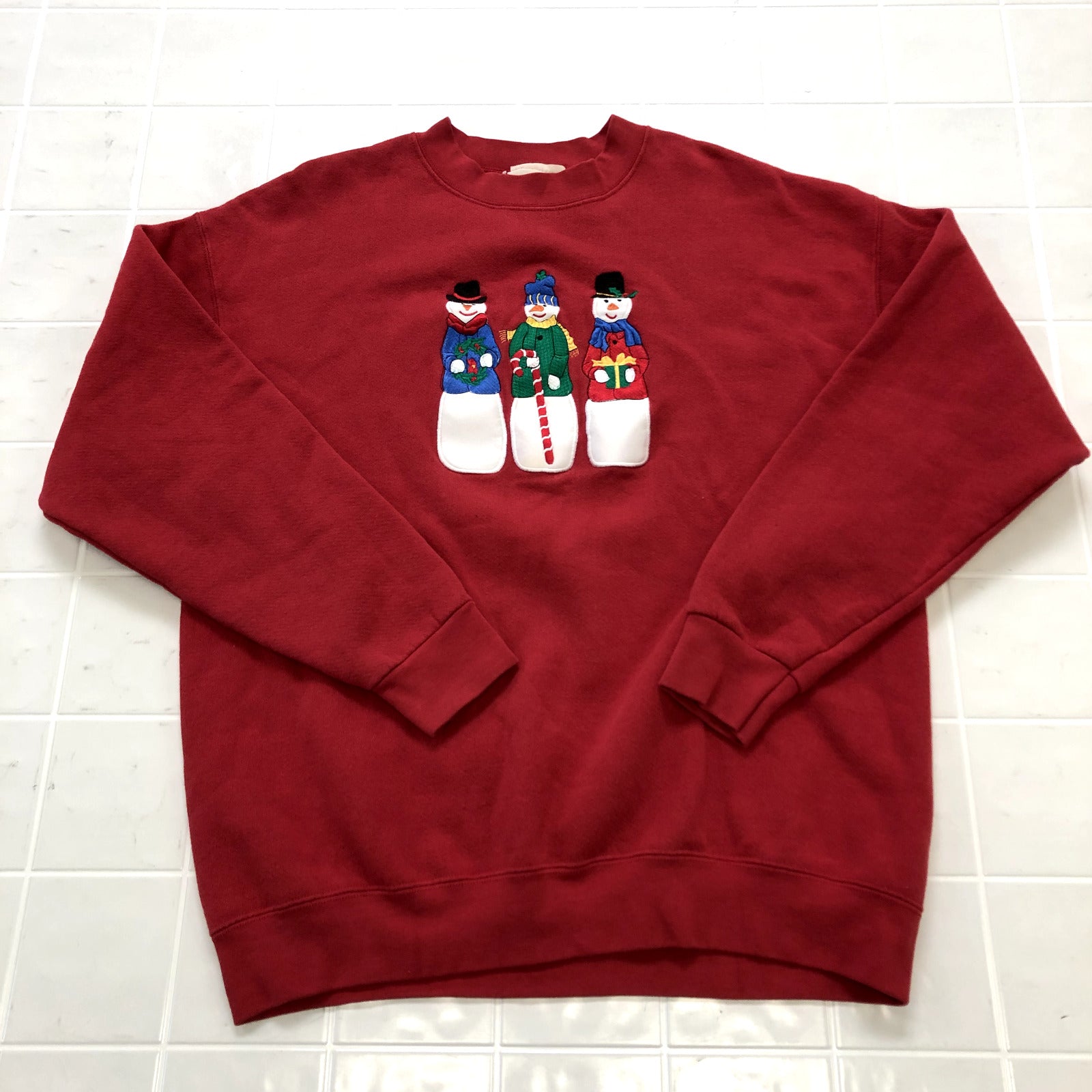 Vintage Peanut Butter & Jelly Red Snowman Christmas Sweatshirt Adult Size L