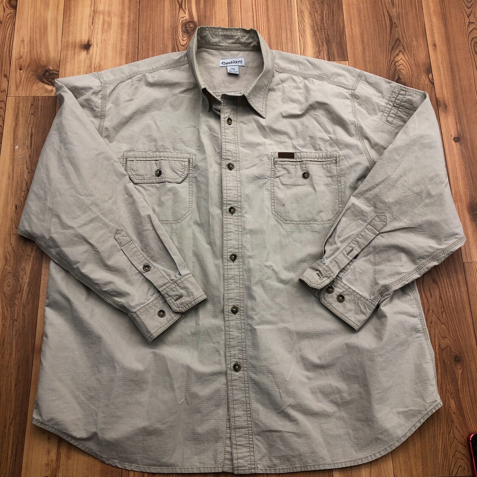 Carhartt Beige Button Up Long Sleeve Cotton Regular Fit Shirt Men's Size 2XL