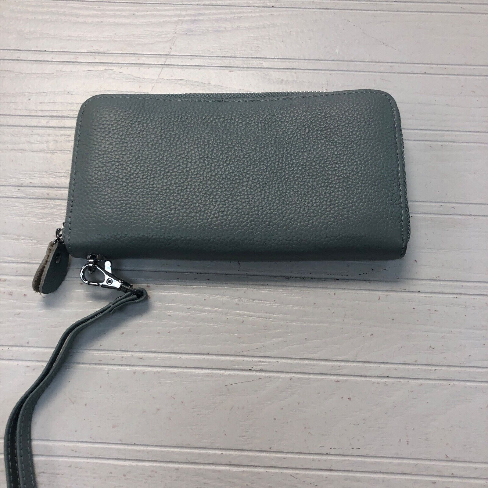 Moflycom Blue Solid Leather Zip Strap Handle Wallet Women's Size Medium