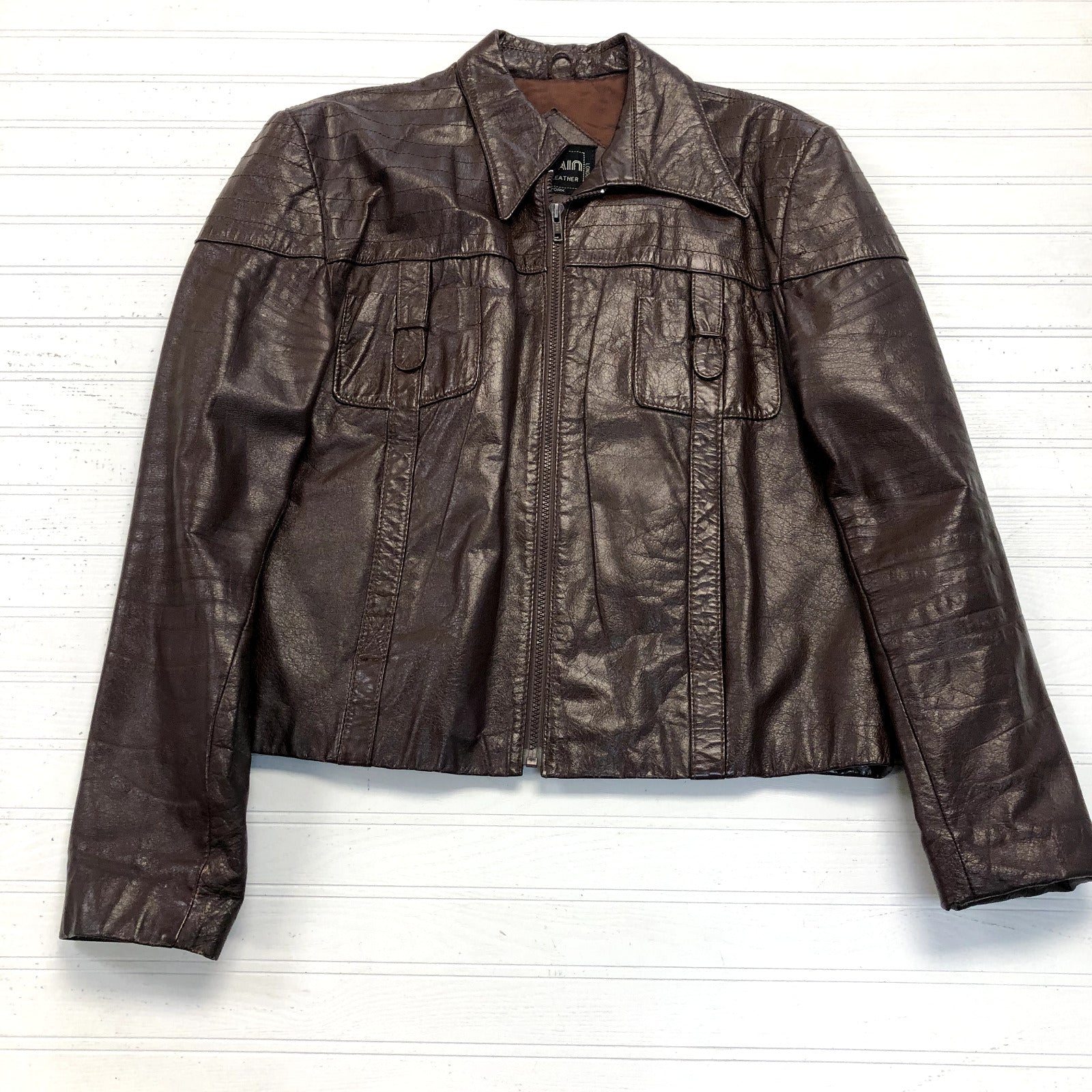 Vintage Demain Brown Leather Zip Up Biker Jacket Sport Coat London Mens Size 46