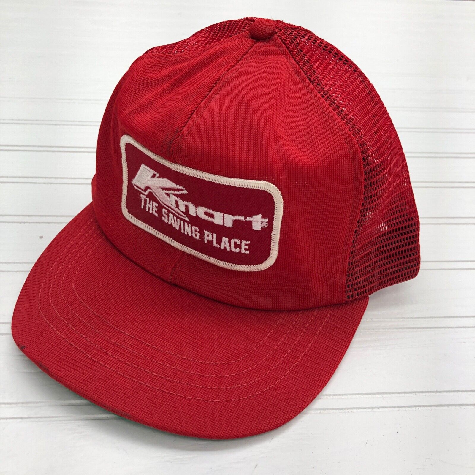 Vintage K Mart Red Trucker Hat USA Union Made Snapback Adult Size L to XL *