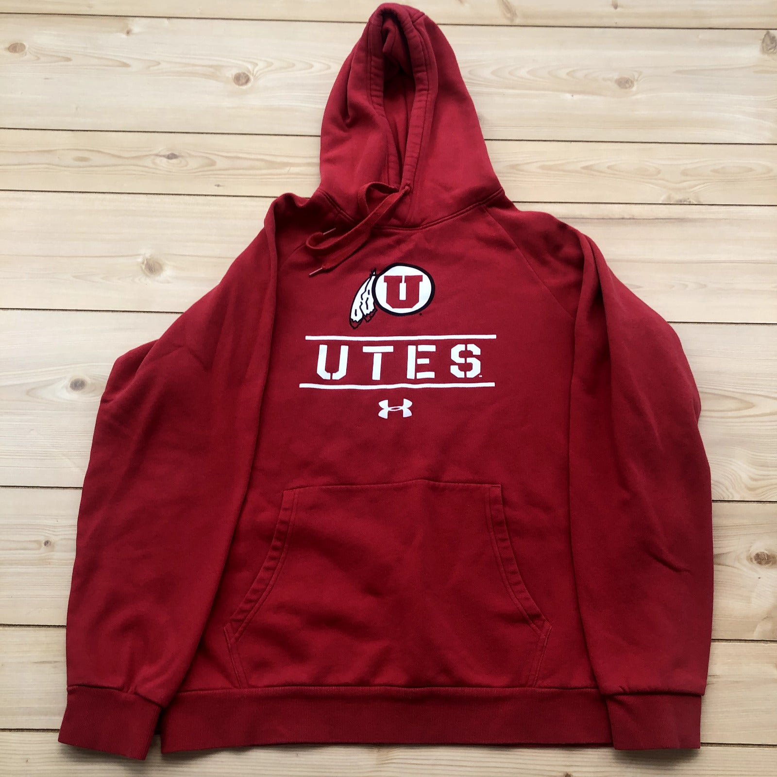Under Armour Red NCAA Utah UTES Long Sleeve Pullover Hoodie Adult Size Large