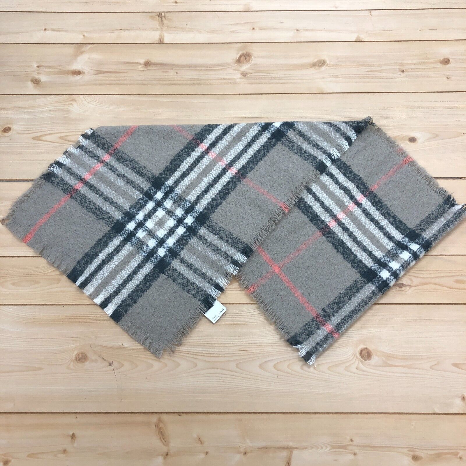 New Cashmink Brown Plaid Frayed Acrylic Made In Germany Scarf Adult One Size