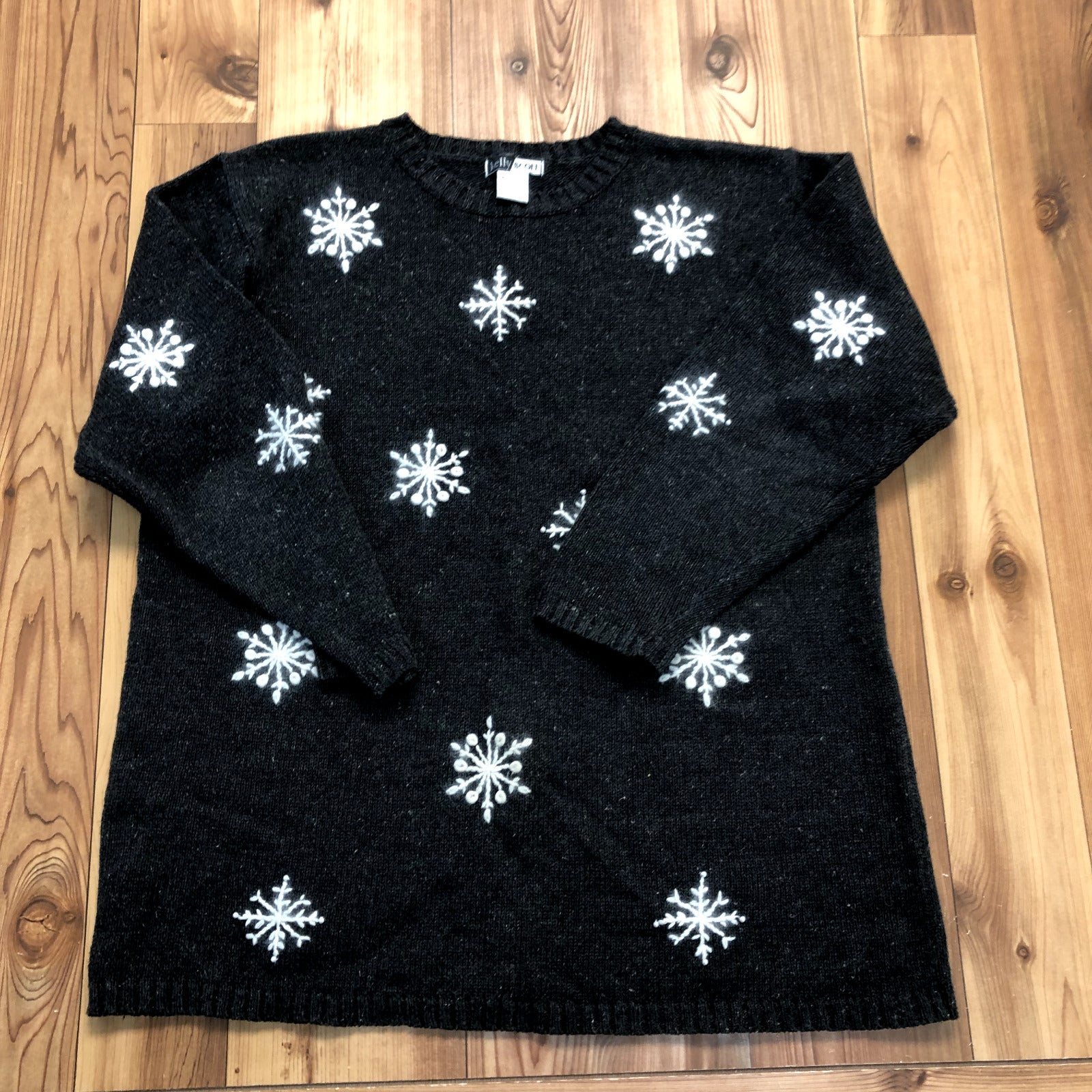 Kelly Scott Gray Knitted Snowflakes Long Sleeve Holiday Sweater Women's L