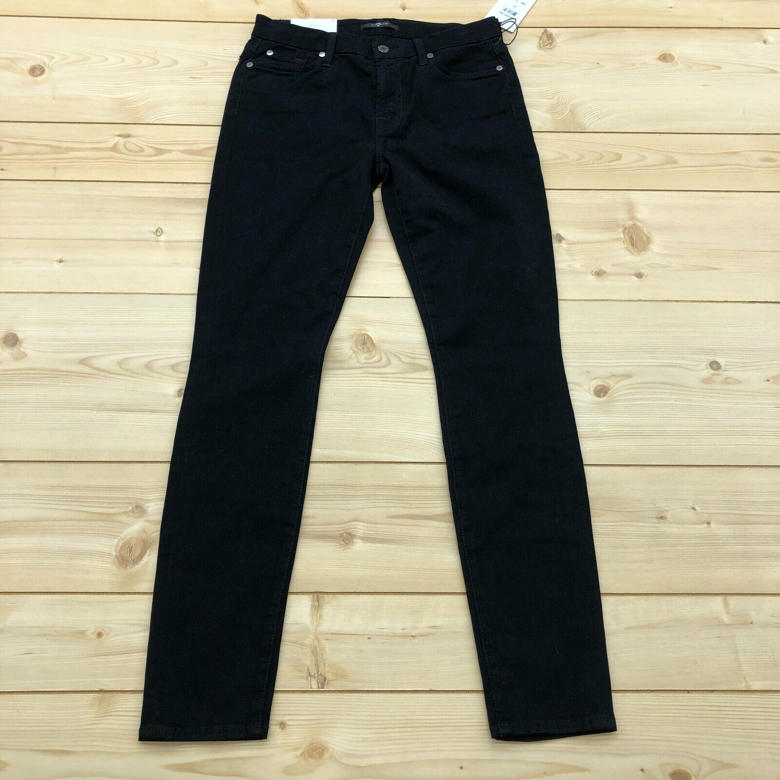NEW 7 For All Mankind Black Denim Flat Front Tapered Chino Jeans Women's Size 6