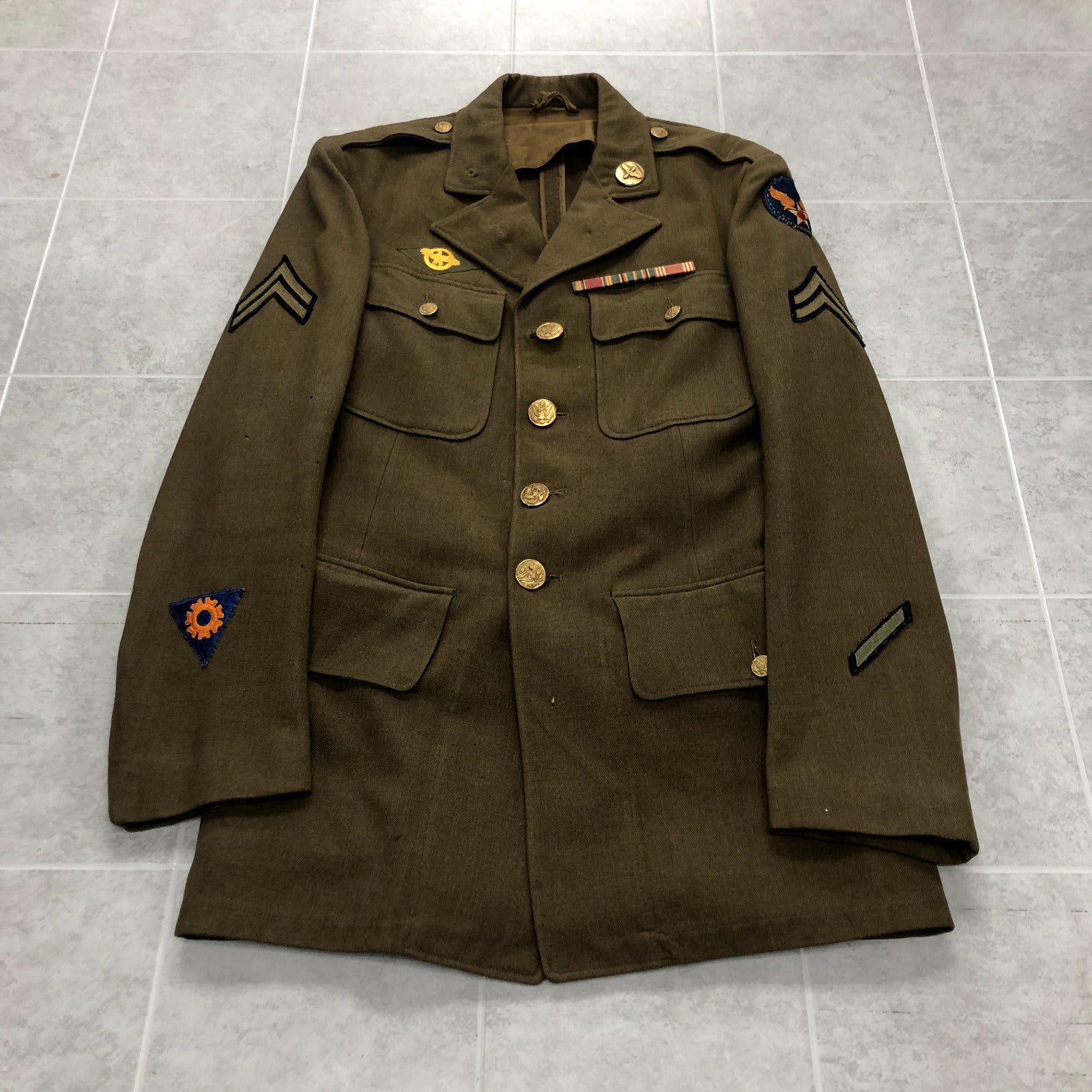 Vintage Green Long Sleeve SB Half Lined Military Uniform Adult Size 38L