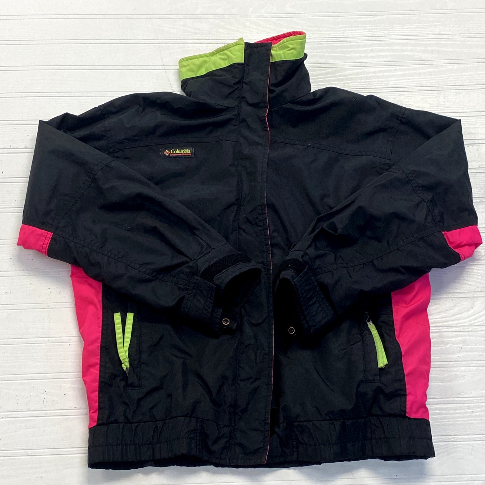 Vintage Columbia Black & Neon Green Pink 3 In 1 Zip Up Jacket Women Sz Small