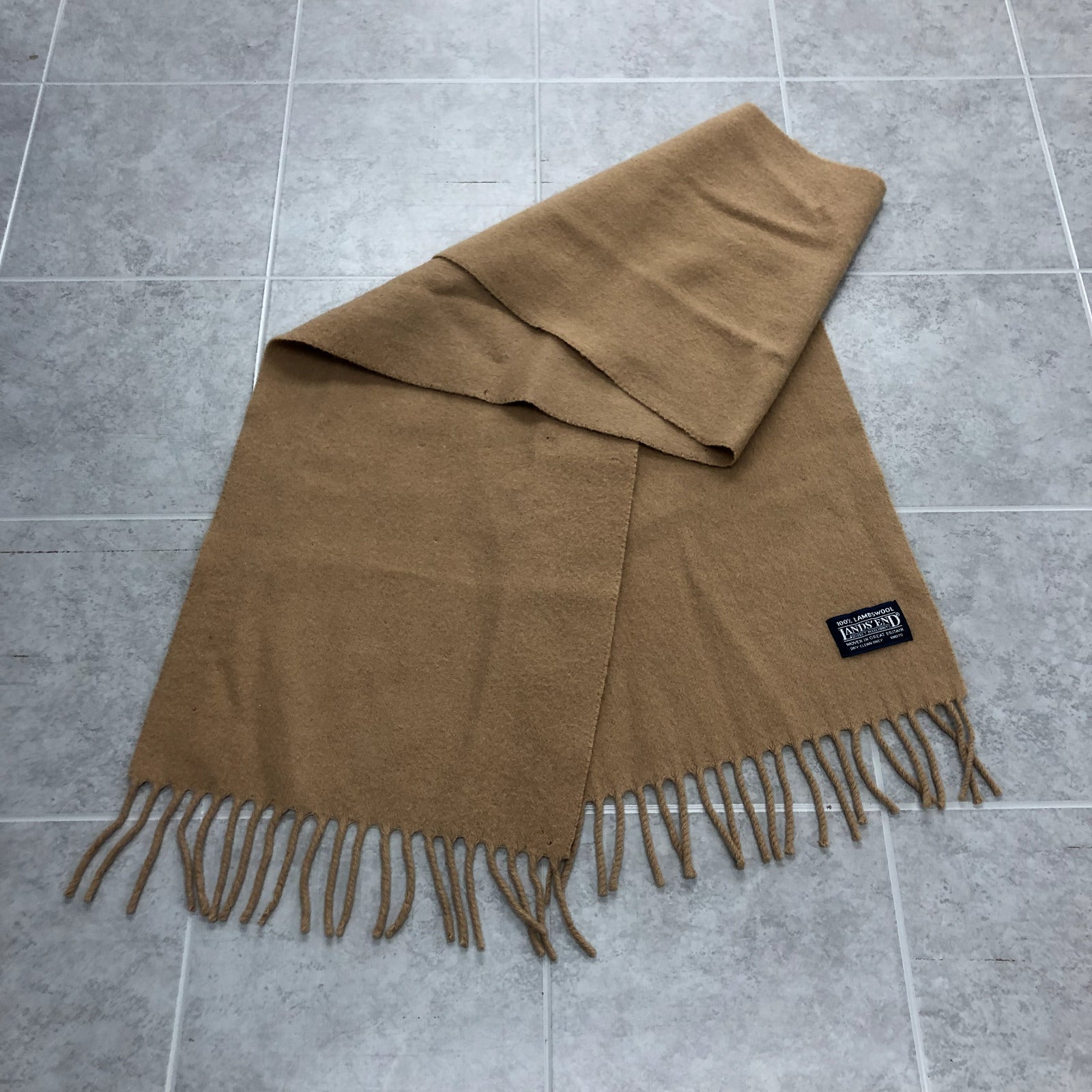 Lands End Beige 100% Lambswool Wide Scarf Adult One Size