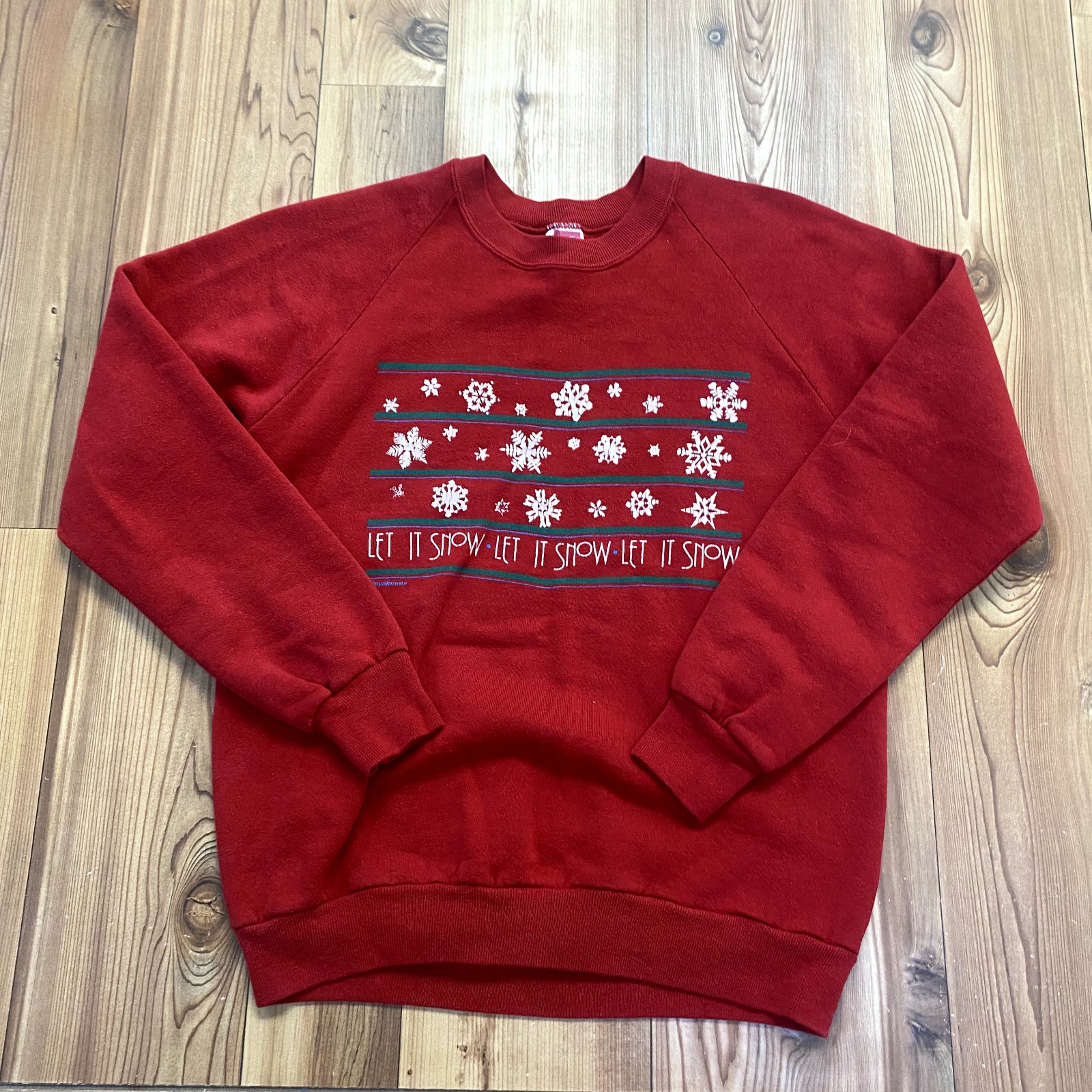 Vintage Jerzees Red Pullover Let Is Snow Holiday Sweatshirt Adult Size M