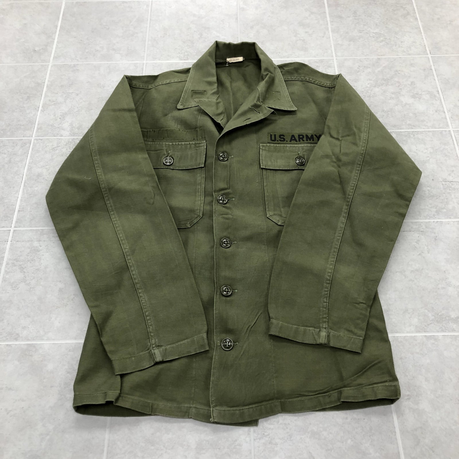 Vintage US Military Green Long Sleeve Button Up Uniform Shirt Adult Size S