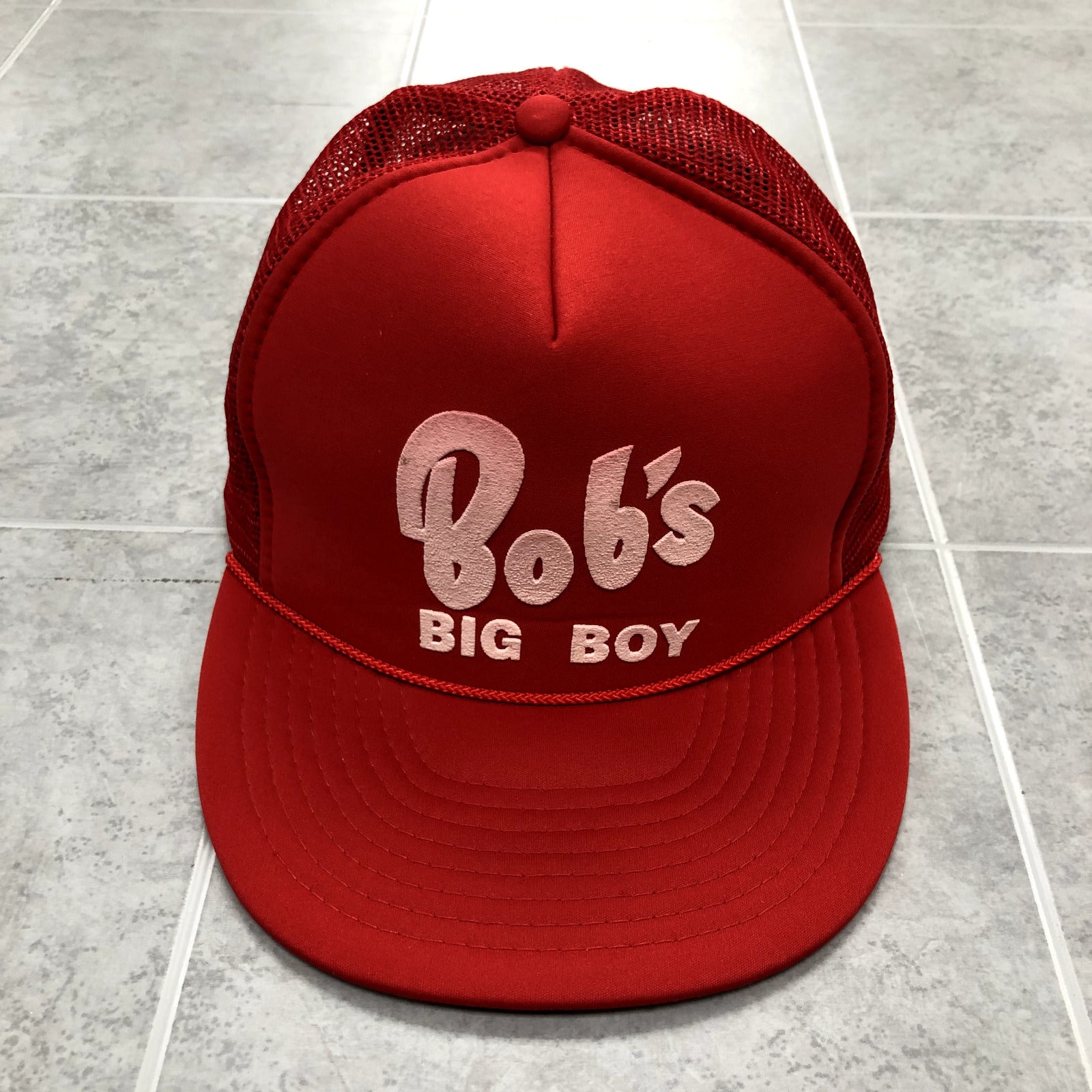 Vintage Nissin Red Mesh Snap Back Graphic Bob Big Boy Trucker Hat Adult One Size