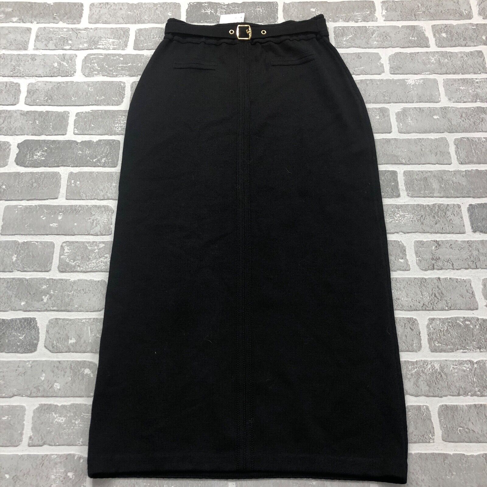 Vintage St John Sport Black Pencil Straight Belted Skirt Women's Size 12 P