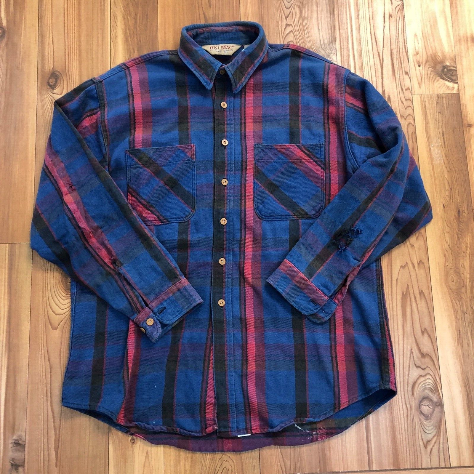 Vintage BIG MAC Authentic Workwear Button Down Flannel Shirt Adults Size XL