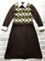 Vintage HobNobber Naturally Brown Argyle Vested Long Sleeve Collar Dress Women S