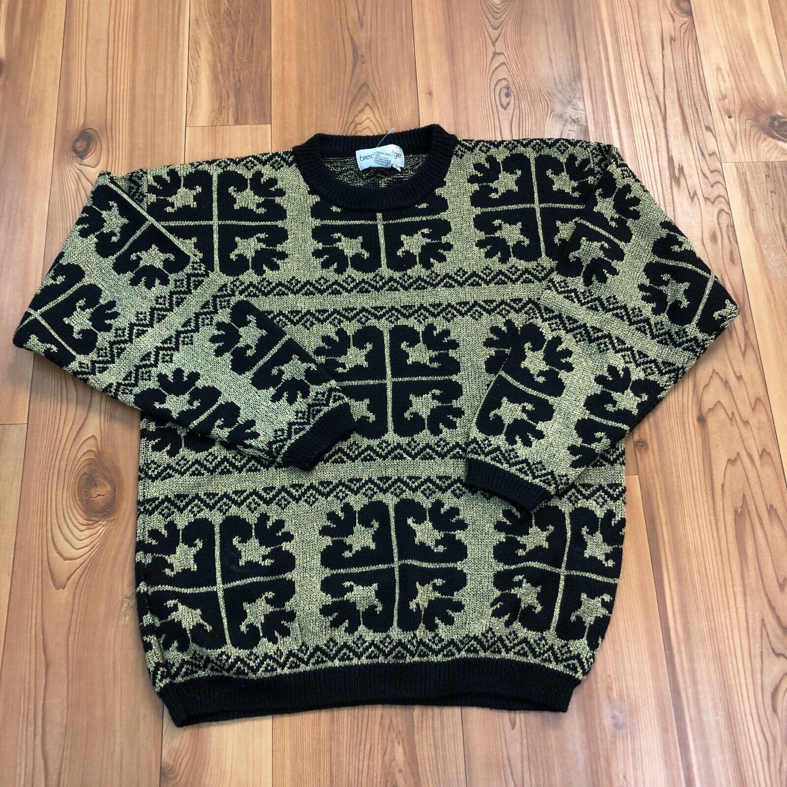 Vintage Breckenridge Black Gold Acrylic/wool Pullover Design Knit Adult Size M