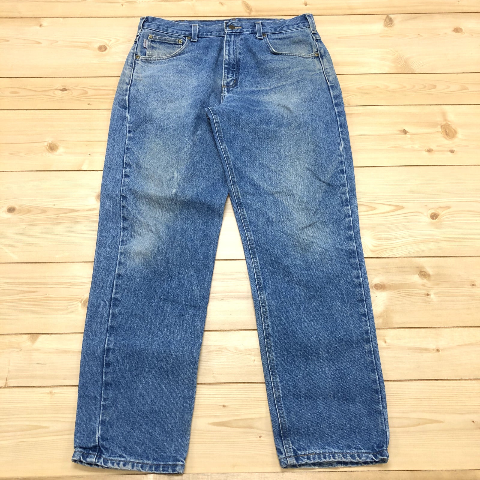 Carhartt Blue Denim Straight Leg Relaxed Fit Workwear B17-DST Jeans Men's 36x32