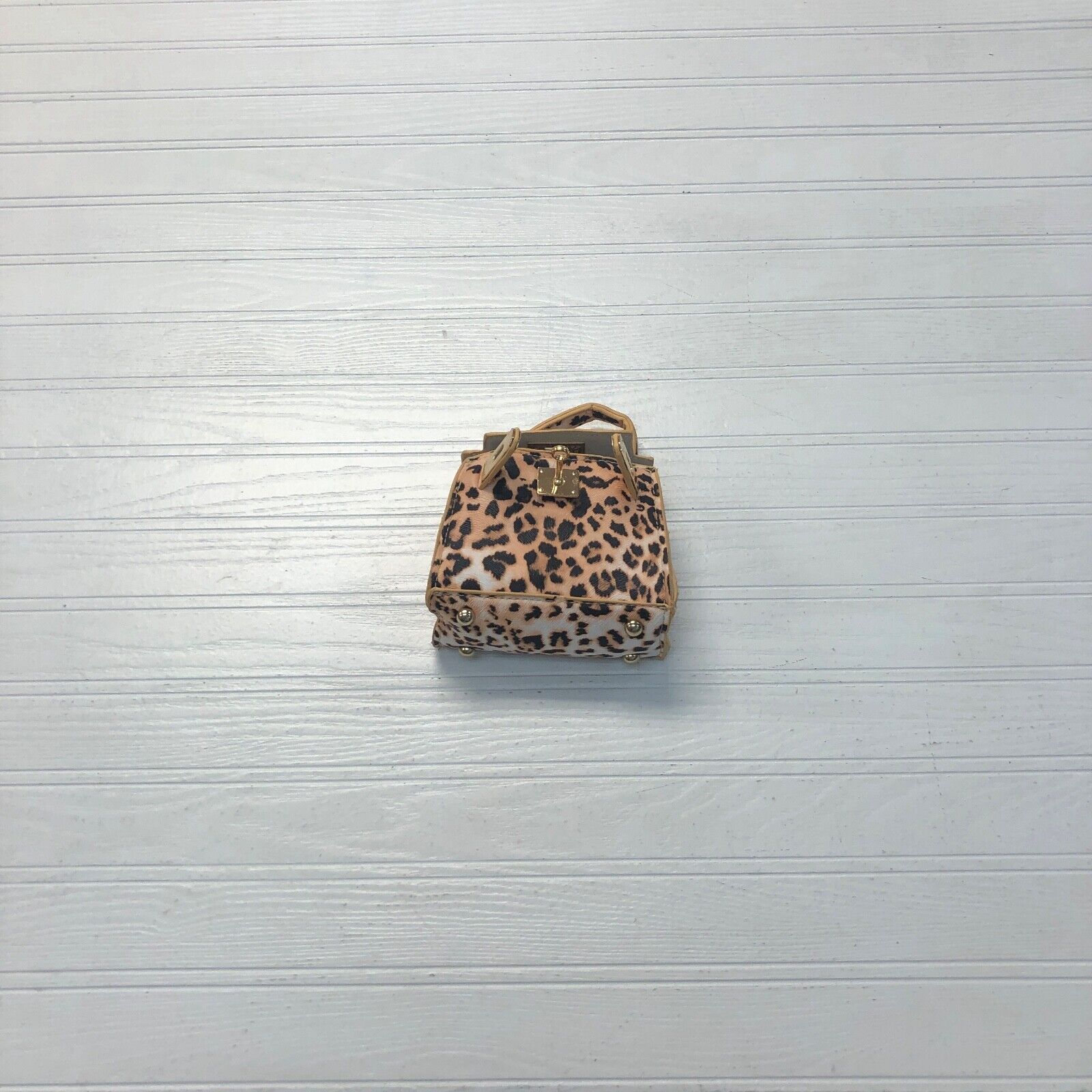 Brown Cheetah Print Gold Turn Lock Small Top Handle Women's Mini Bag Purse