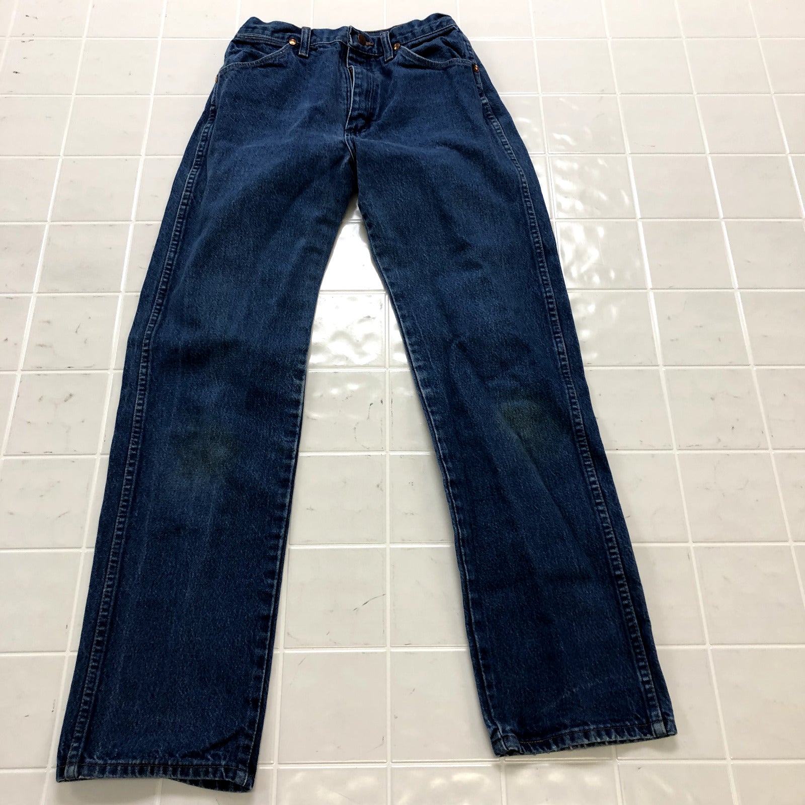 Vintage Wrangler Blue Denim Flat Front Chino Straight Cotton Jeans Women Size 9