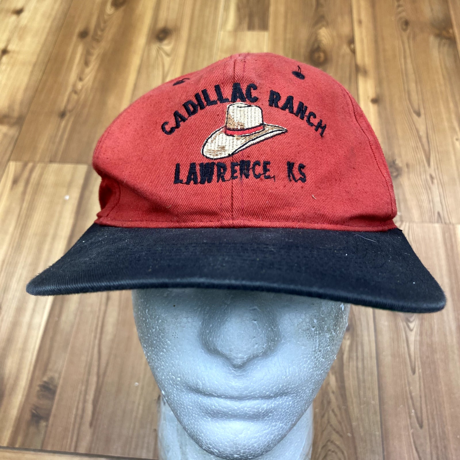 Vintage Red Cadillac Ranch Lawrence KS Cowboy Embroidered Snapback Hat Adult OS