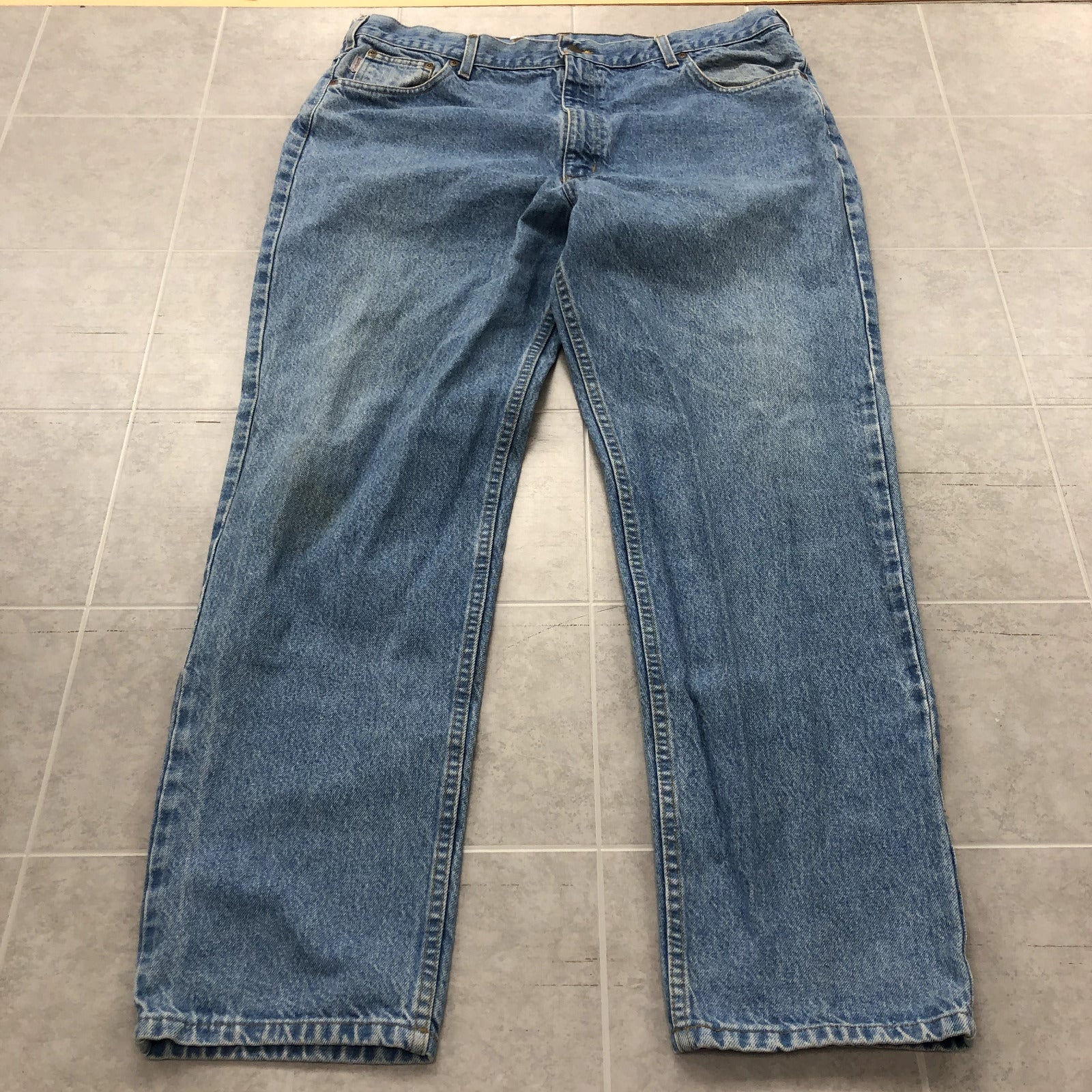 Vintage Carhartt Blue Straight Legged High-Rise Denim Jeans Adult Size 42 x 32