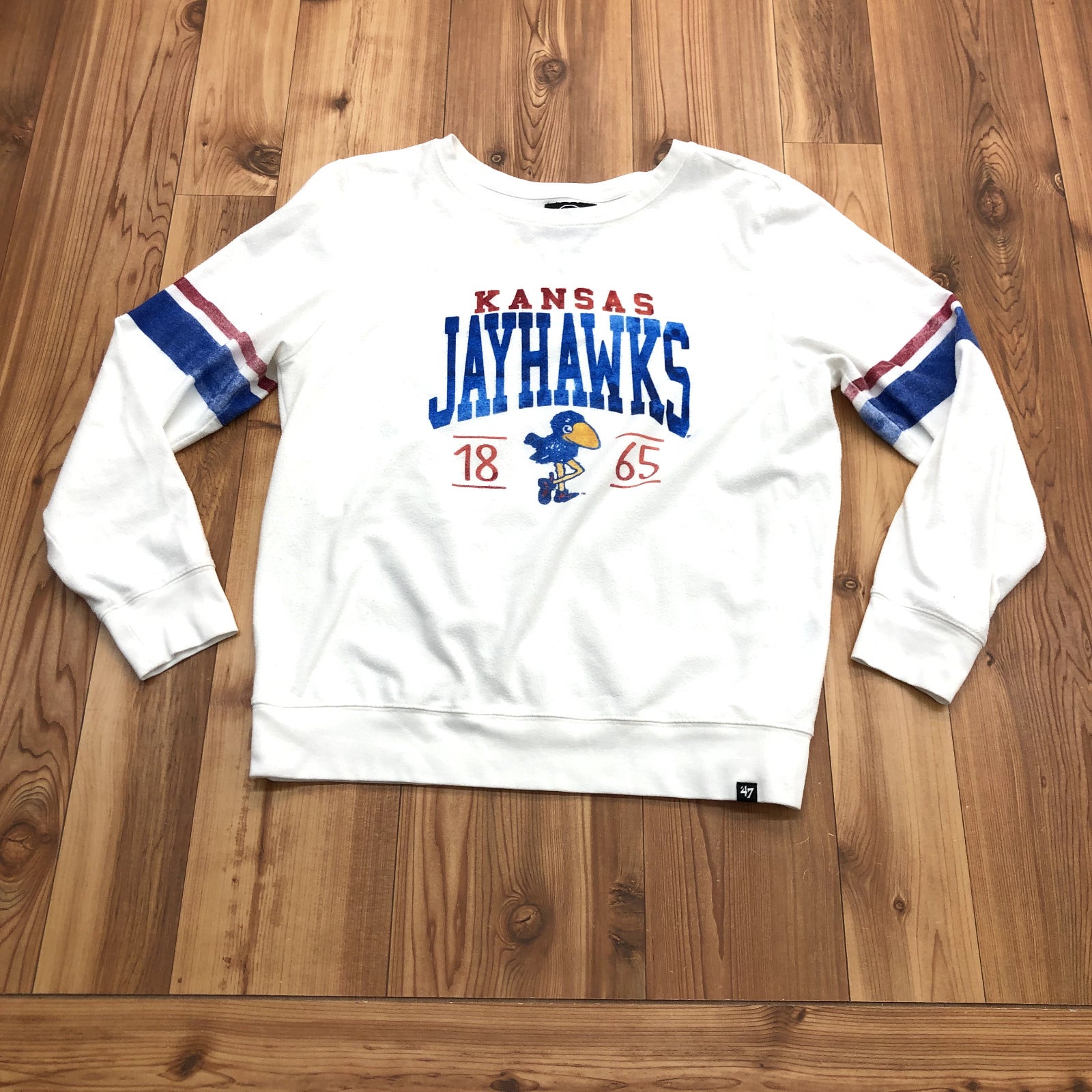 '47 White Kansas Jayhawks 1865 Long Sleeve Pullover Sweatshirt Adult Size L